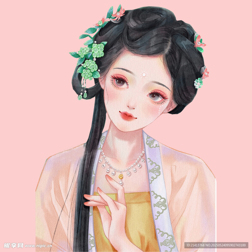 古風佳人簪花圖
