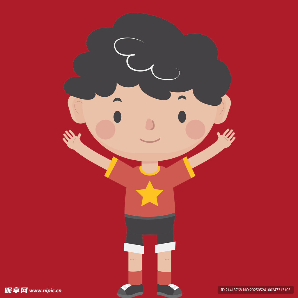 穿紅衣的開心小男孩
