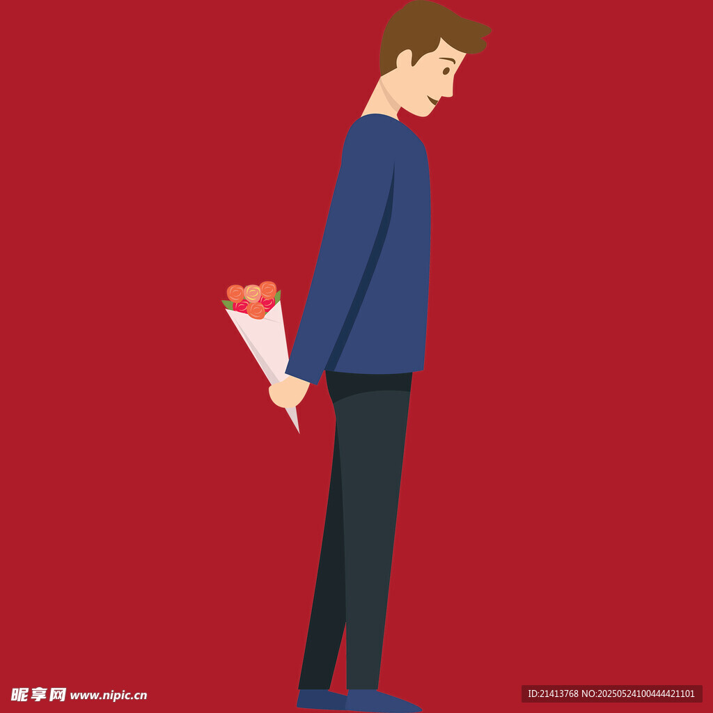 藏花于身后的浪漫男子