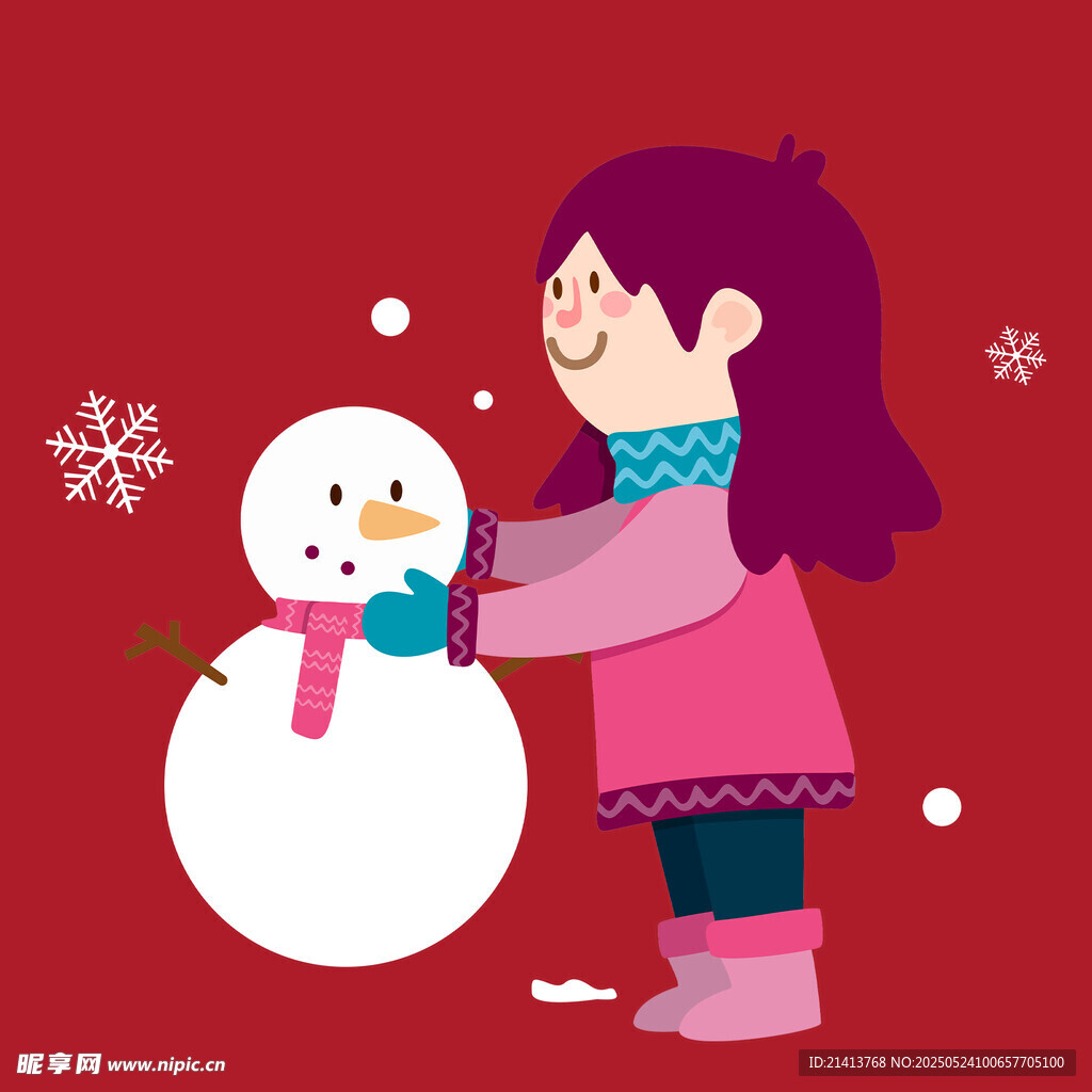 女孩開心堆雪人