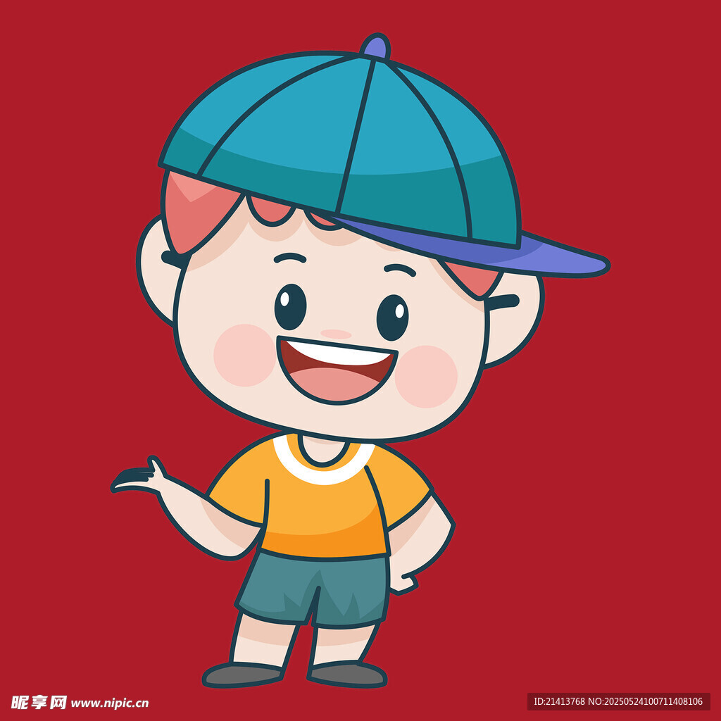 戴藍帽的快樂小男孩