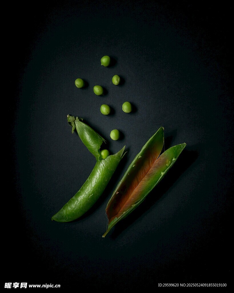 青豆莢與散落青豆特寫