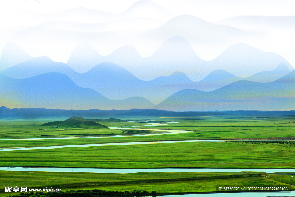 草原河流與遠山美景