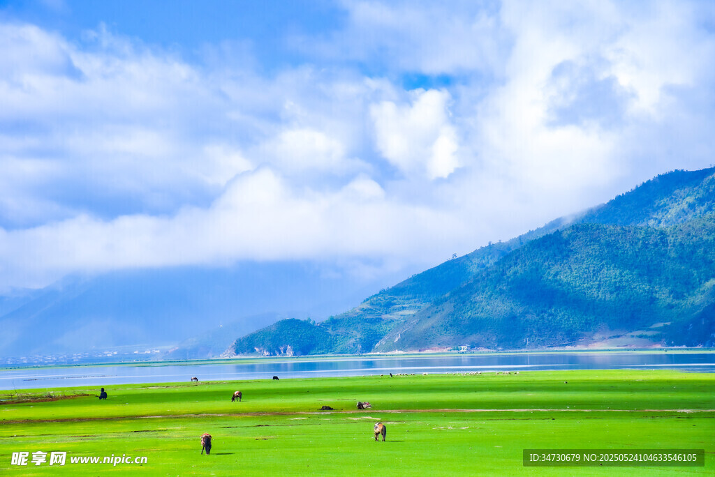草原風(fēng)光 遠(yuǎn)處山巒與游人