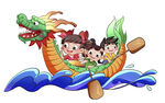 兒童劃龍舟歡樂場景