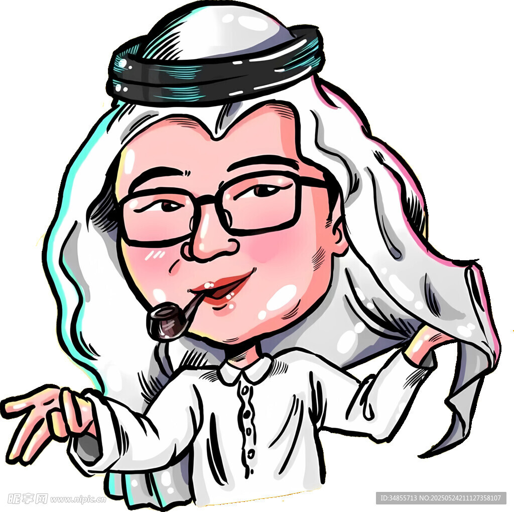 戴眼鏡的阿拉伯男子卡通形象