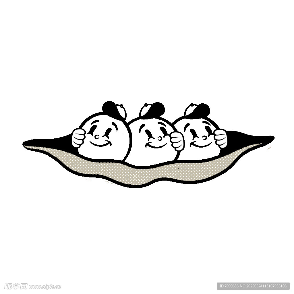 三顆萌趣豆莢里的豆子