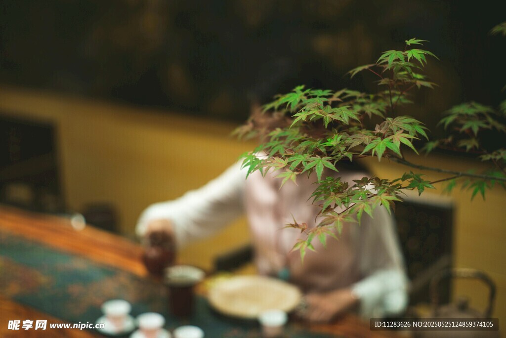 中式茶室中的優雅茶藝場景