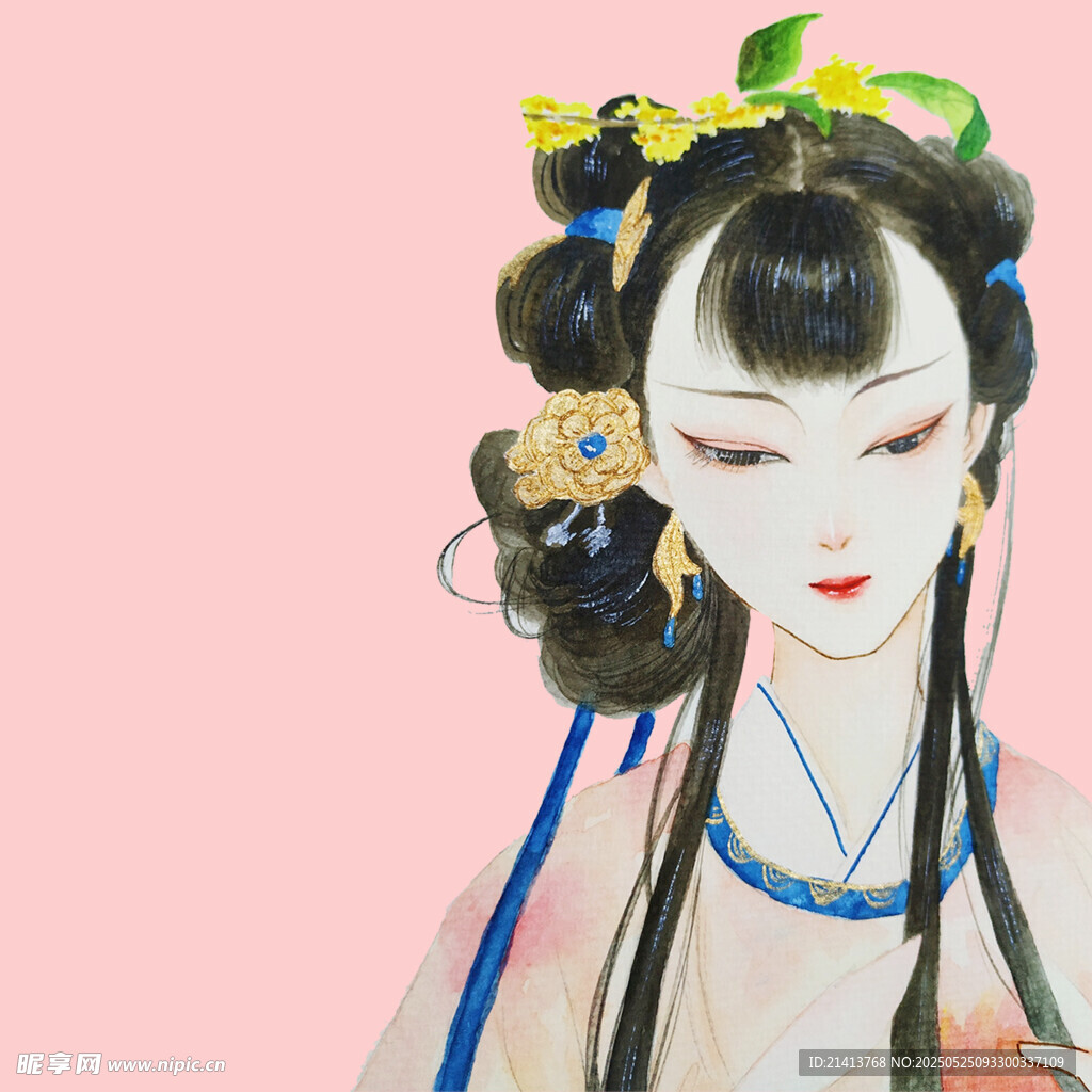 古風佳人發髻精致妝容美