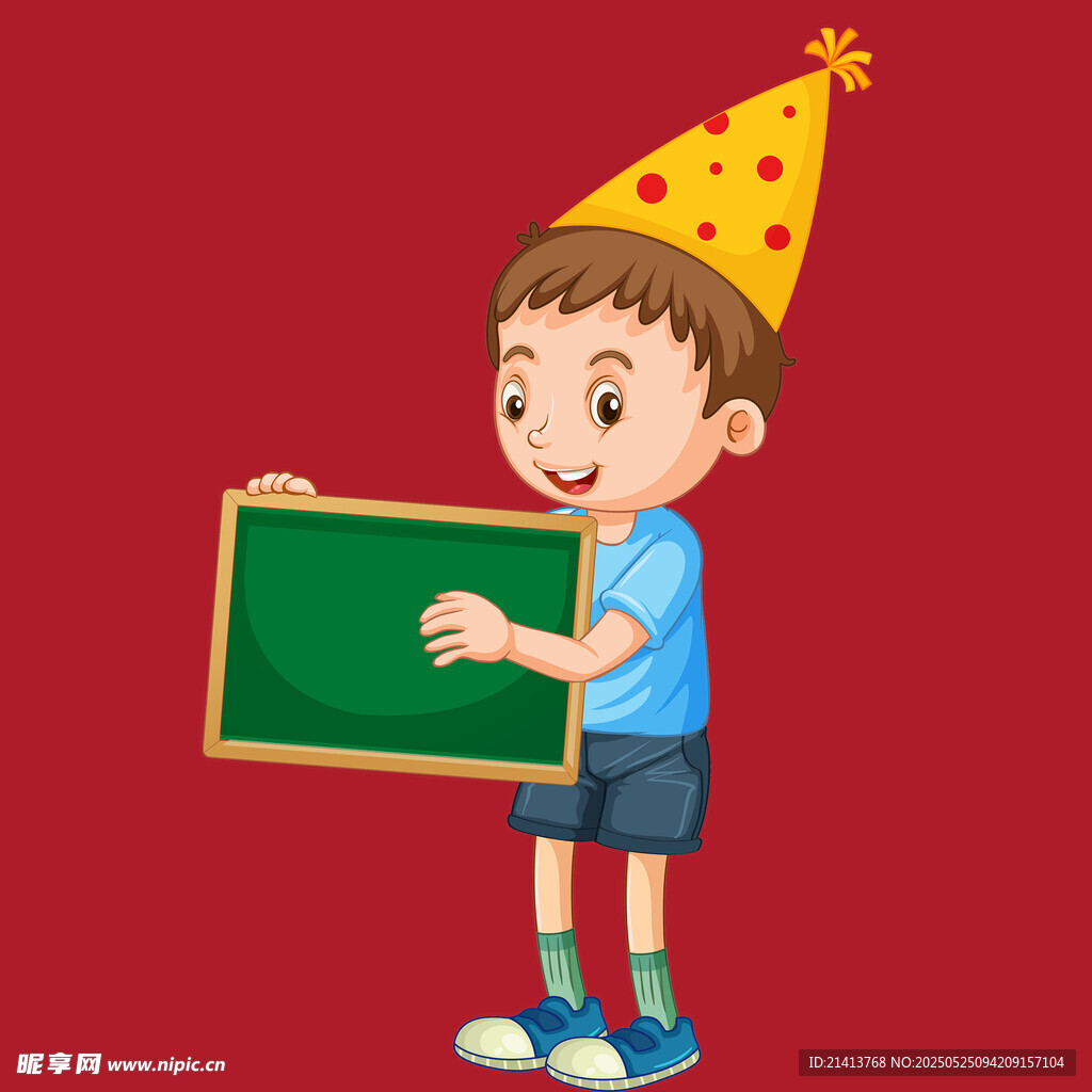 戴帽男孩手持綠色小黑板
