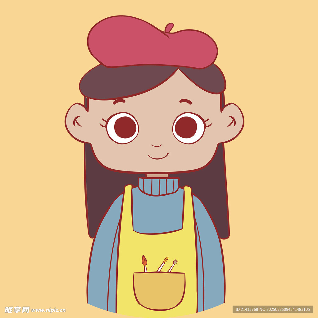 戴貝雷帽的可愛卡通女孩