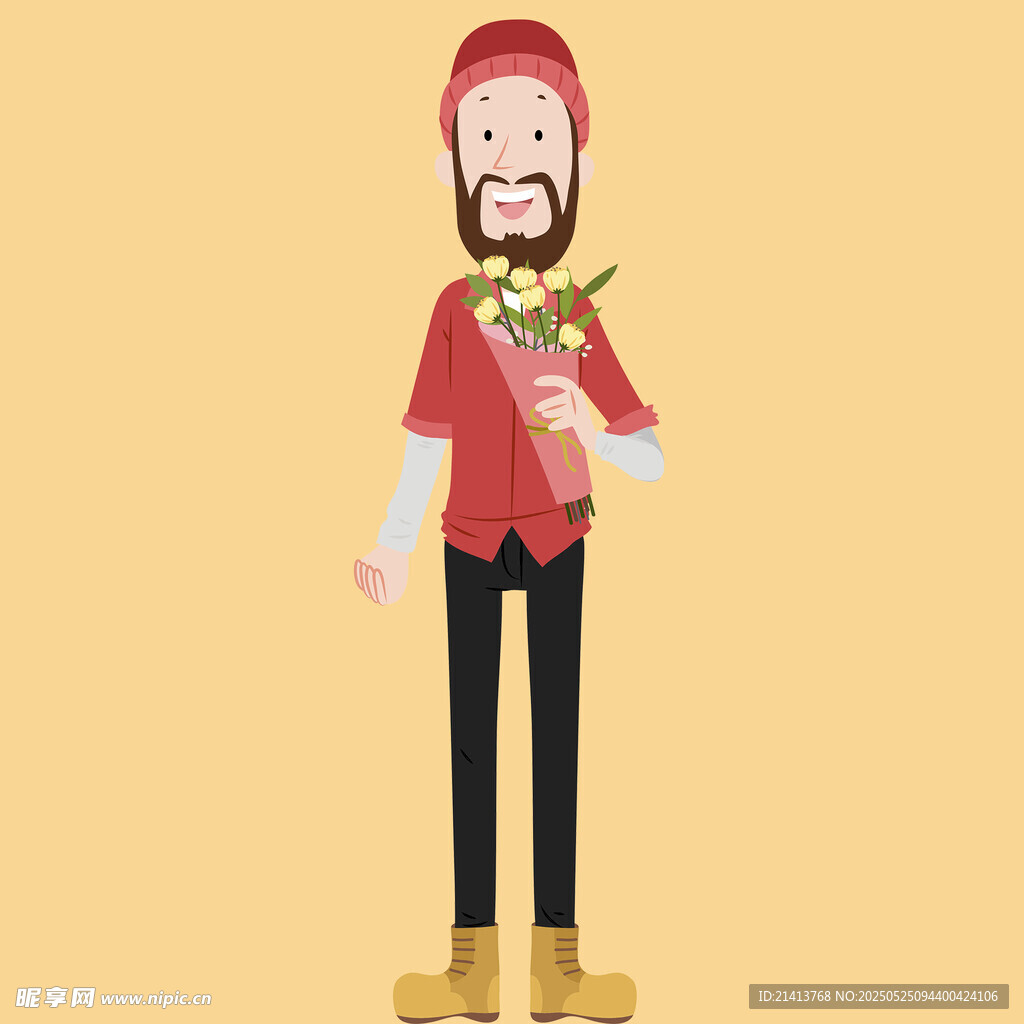 手持花束的紅衣男子