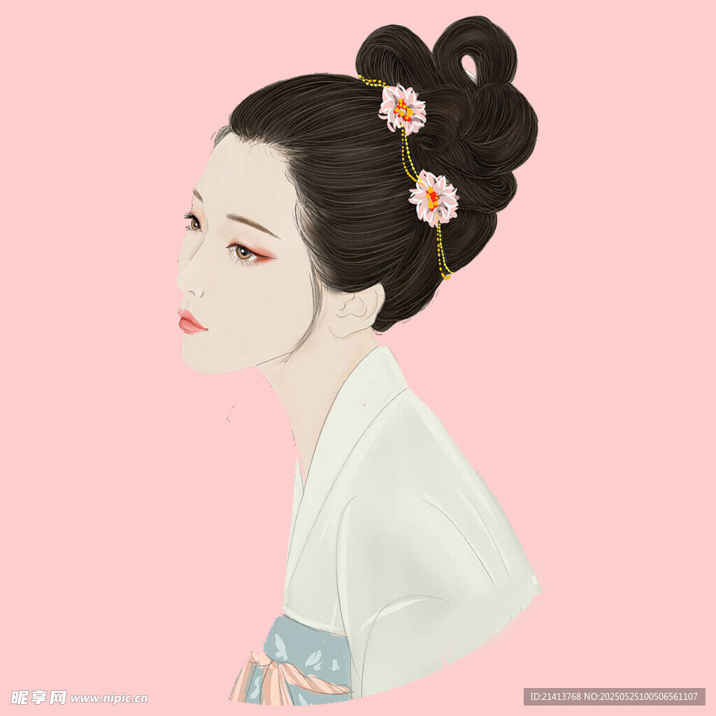 古風(fēng)女子發(fā)髻造型插畫