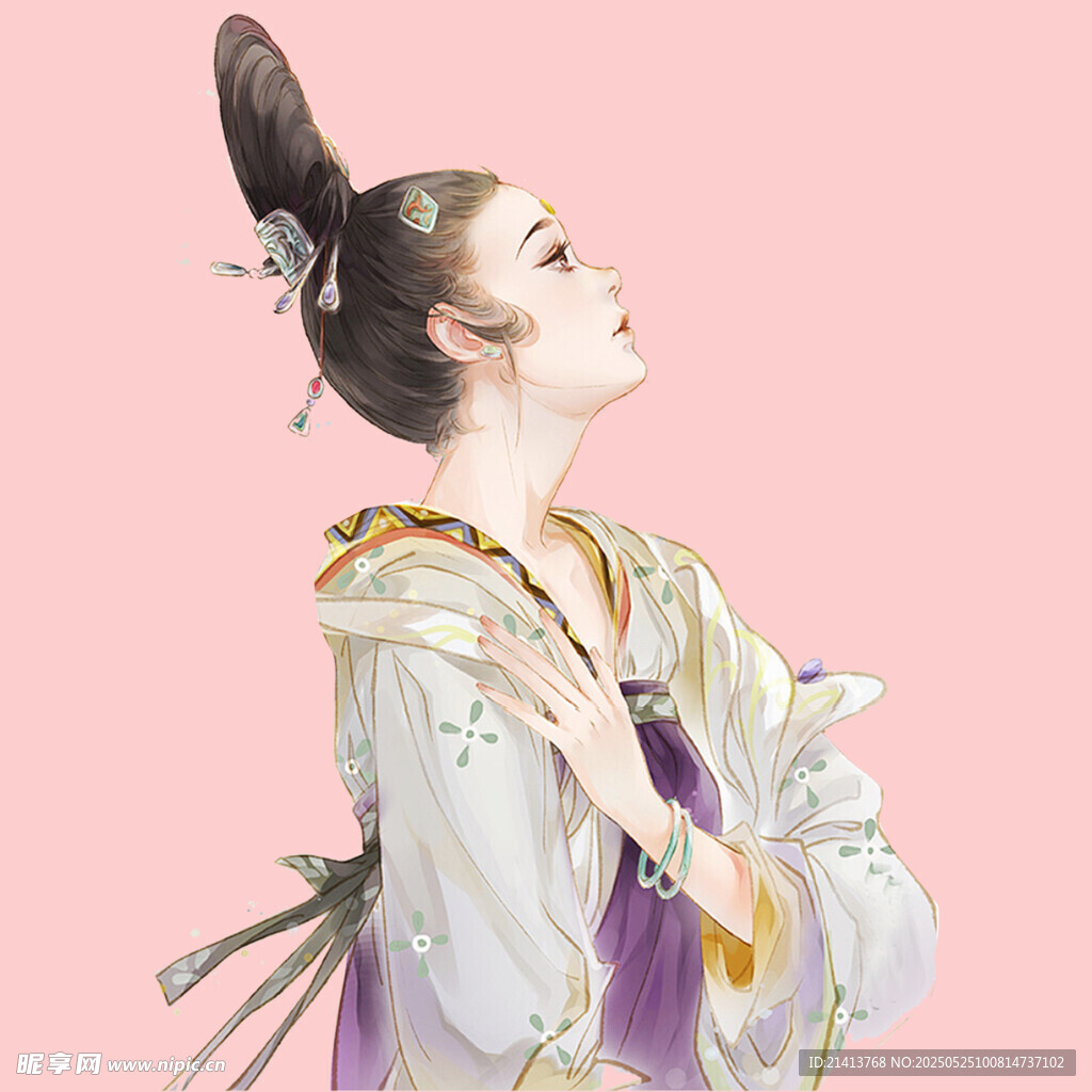 古風(fēng)女子持扇優(yōu)雅側(cè)立