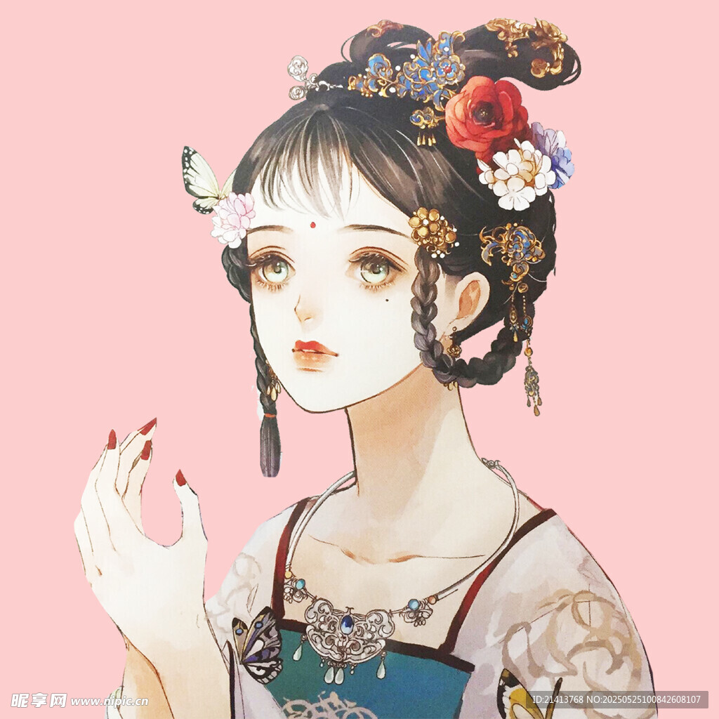 古風美人簪花圖