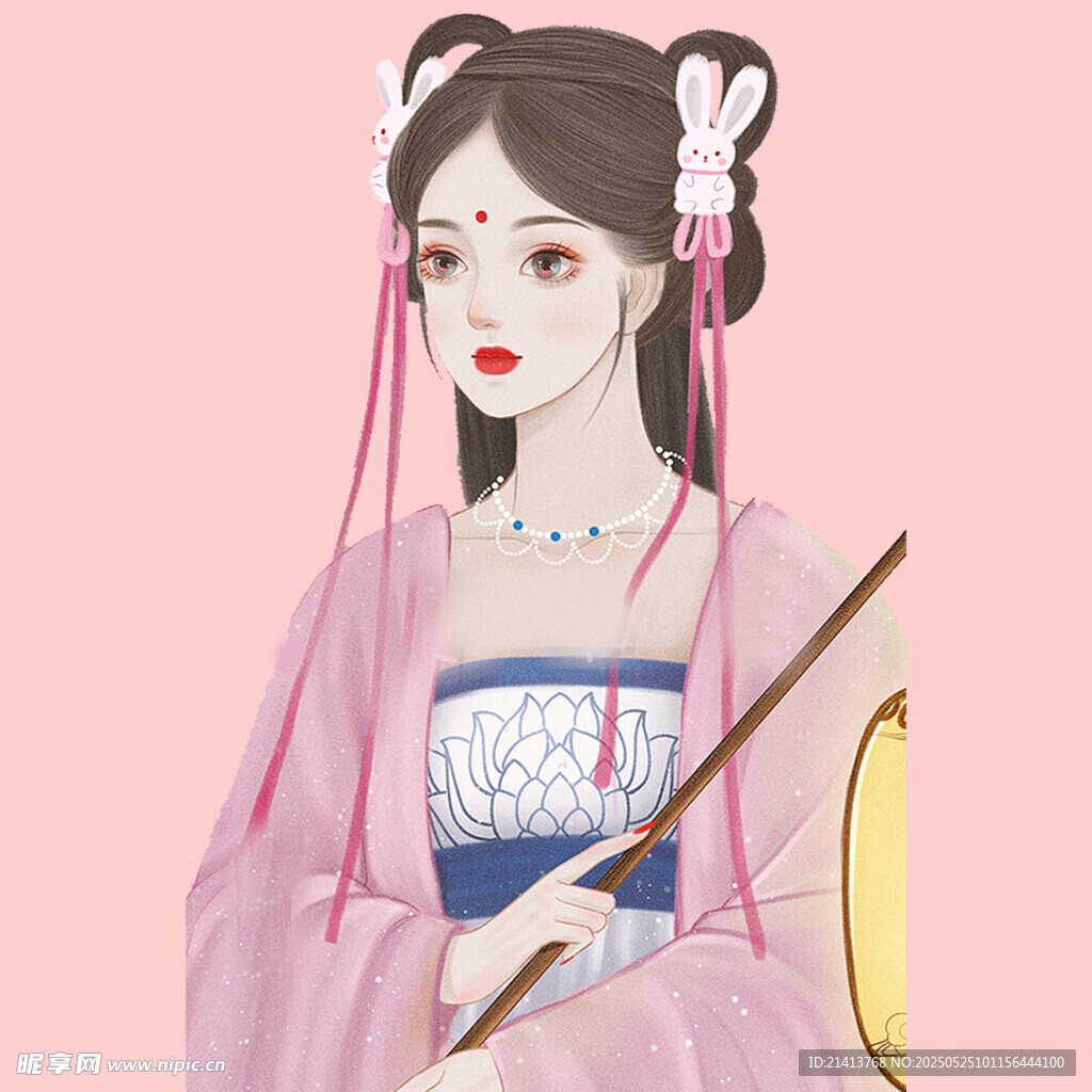 古風漢服持笛女子形象