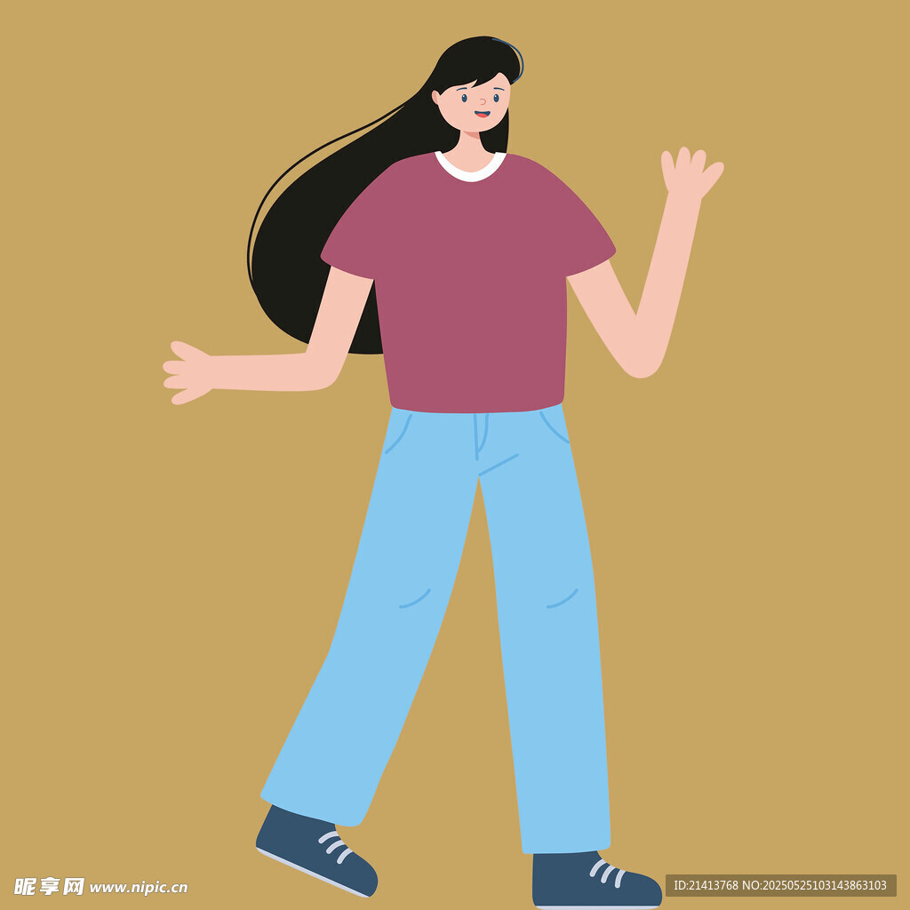 揮手女孩插畫形象