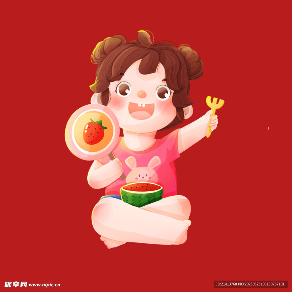 手持美食的可愛卡通女孩