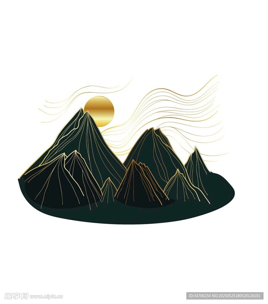山間日出美景 山水線條