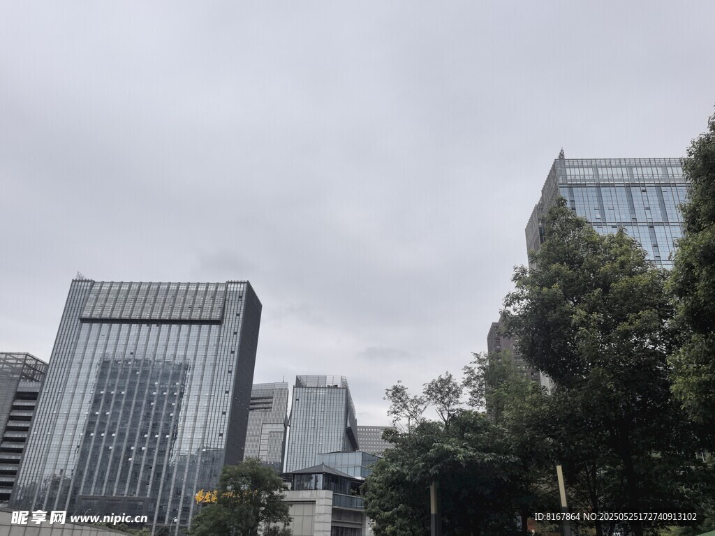 城市高樓與綠樹景觀