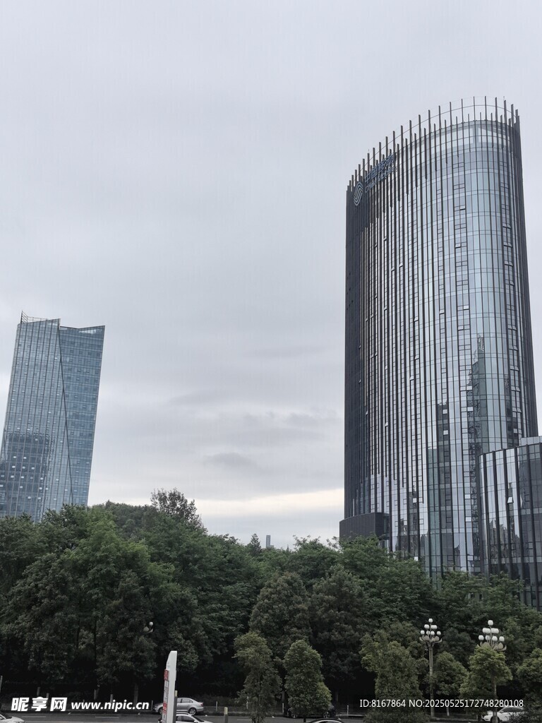 城市高樓與綠樹景觀