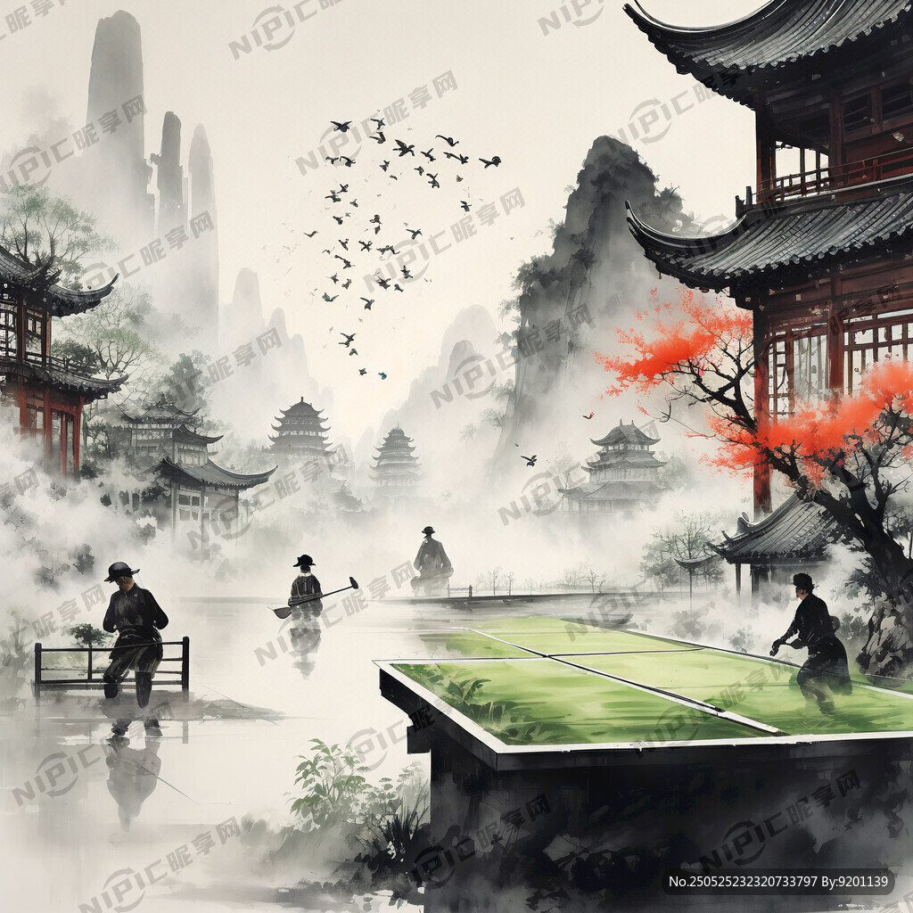 生成背景有環保和產業工人的乒乓