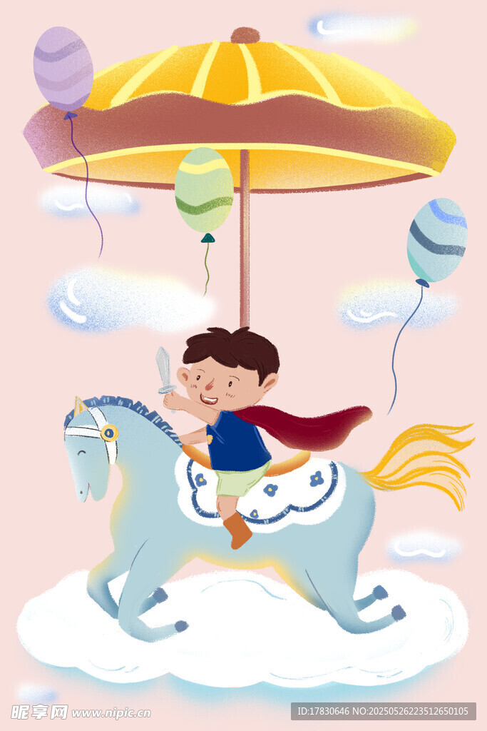 男孩騎天馬乘傘遨游云端