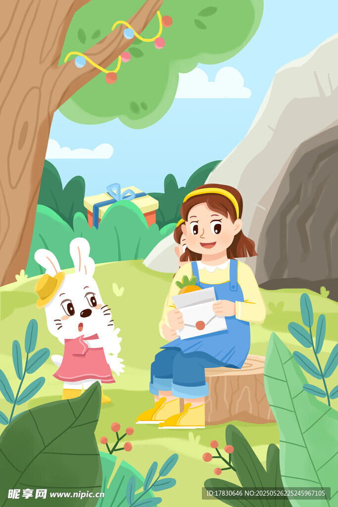 女孩與白兔的愜意戶外時光