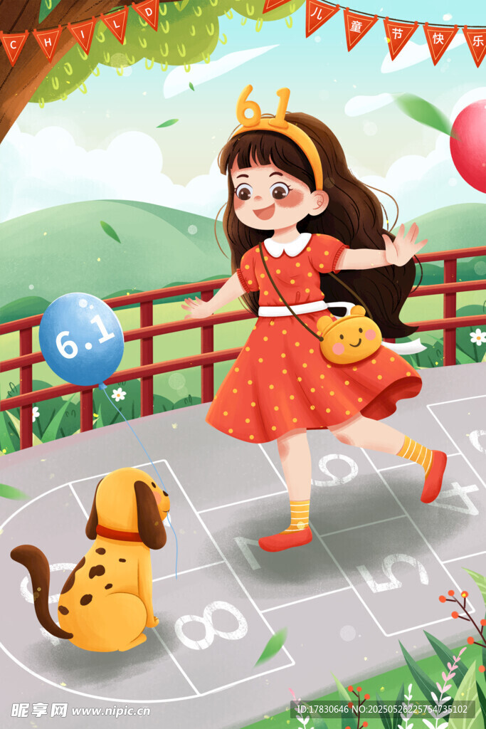 公主風女孩快樂跳房子