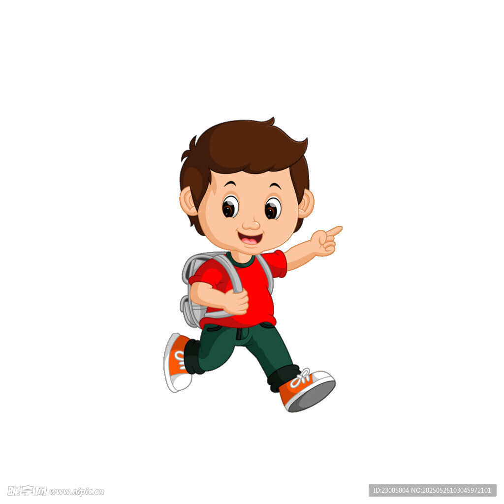 背著書包奔跑的小男孩