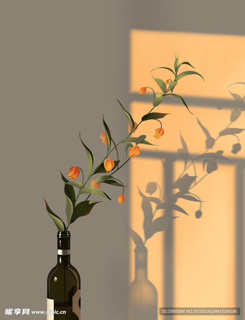 瓶中花枝映光影