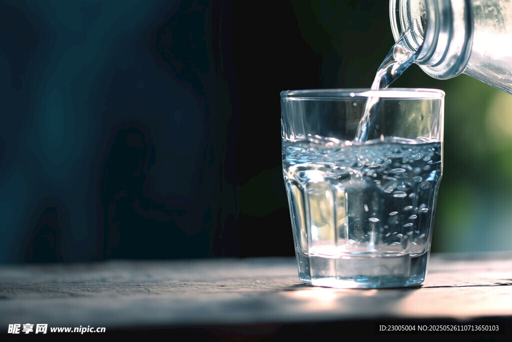 水杯中倒水的清新瞬間