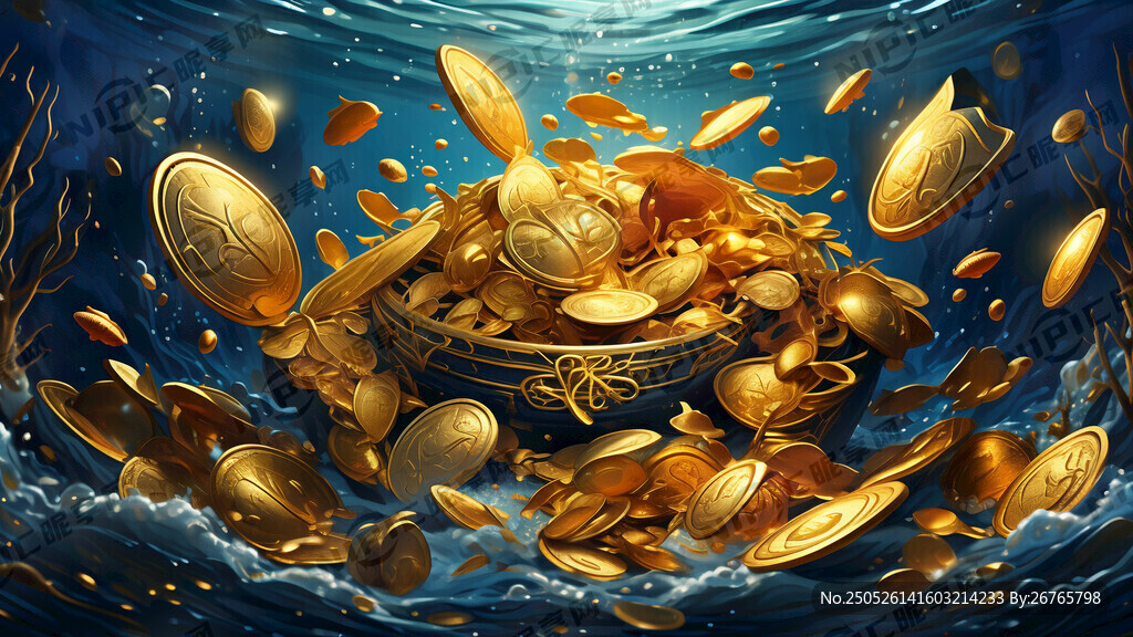 海底世界沉船金元寶黃金金幣珠寶
