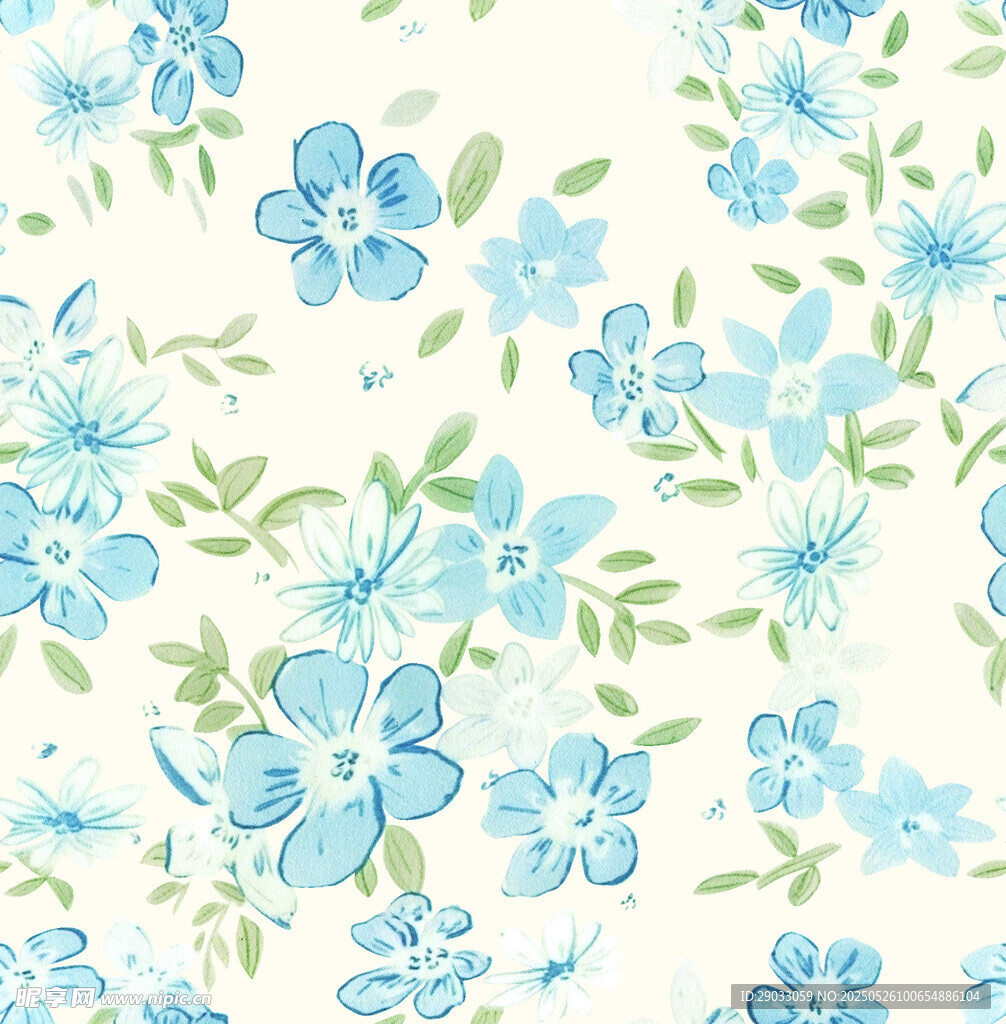清新藍(lán)花綠葉花卉圖案