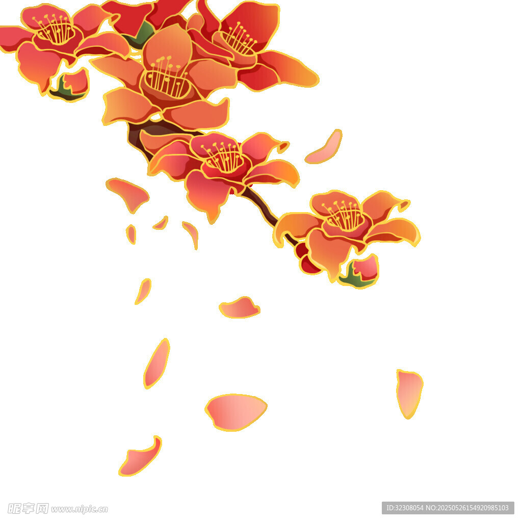 飄落的艷麗紅色花朵