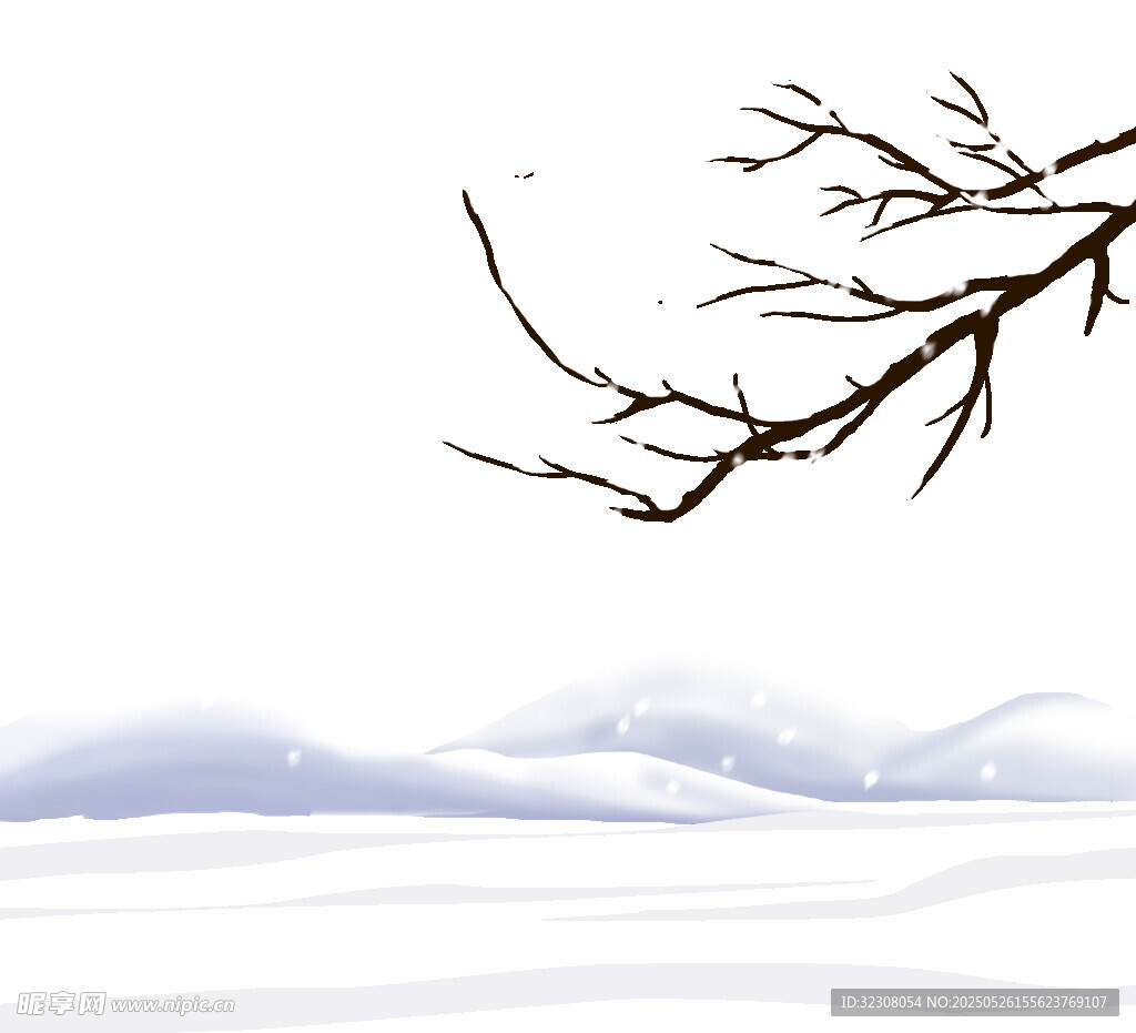 冬日枯枝雪景
