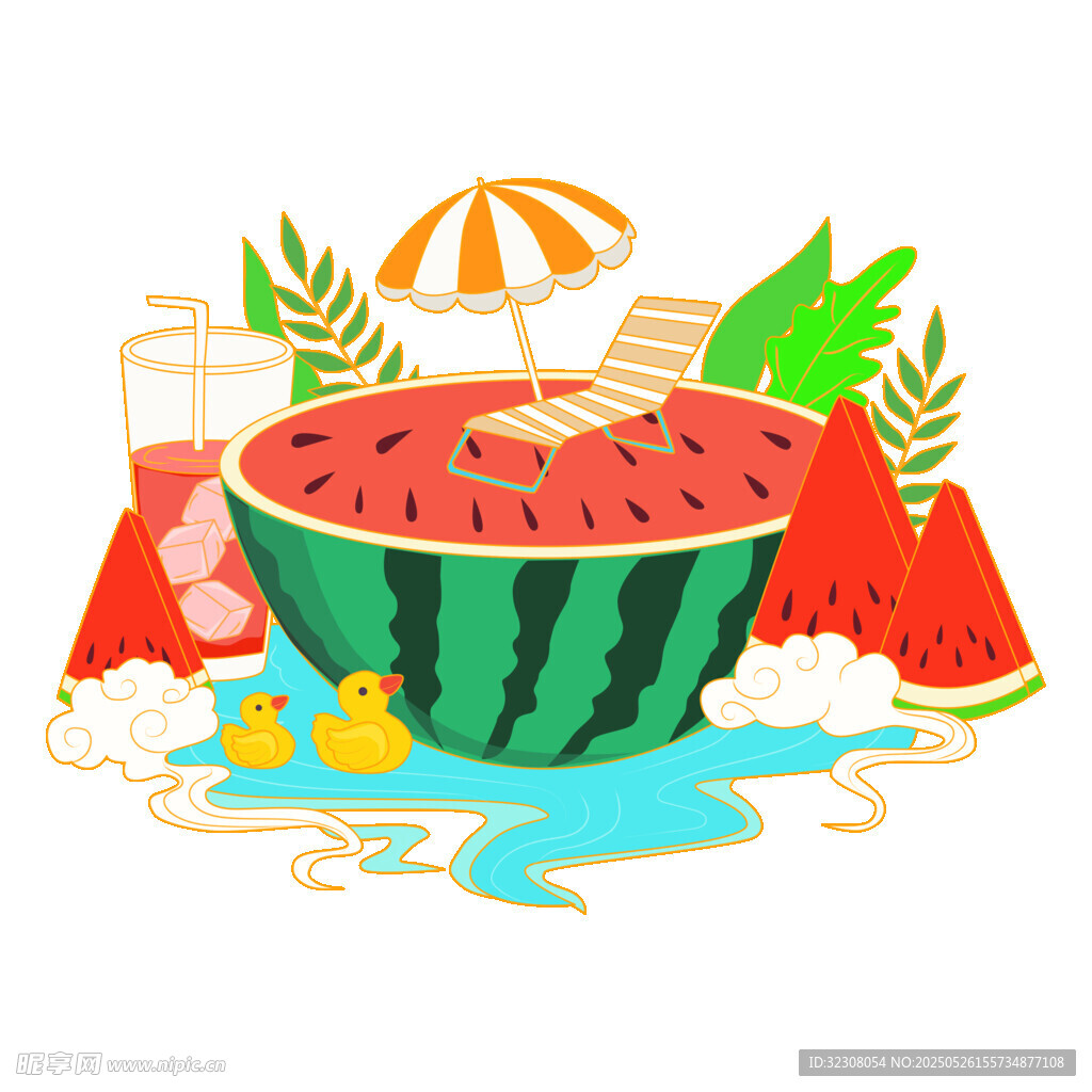夏日西瓜泳池清涼場景