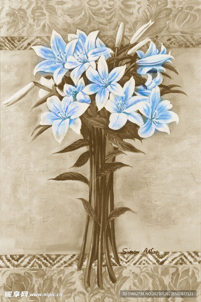 藍白百合花插畫