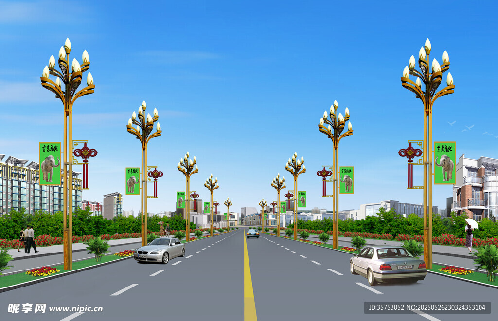 城市道路景觀路燈與車輛