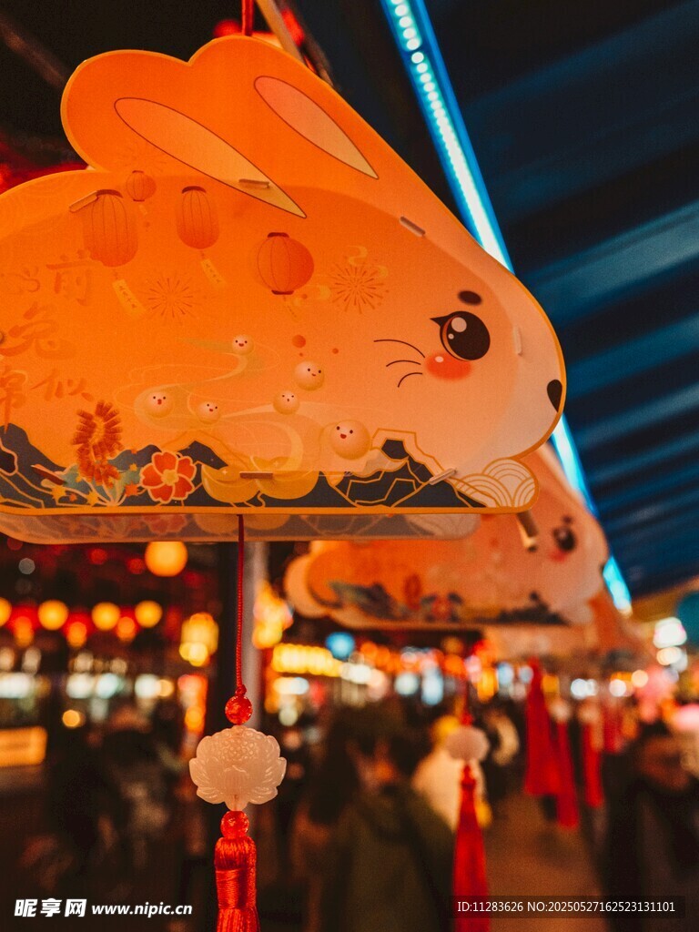 街頭精美兔形花燈展示