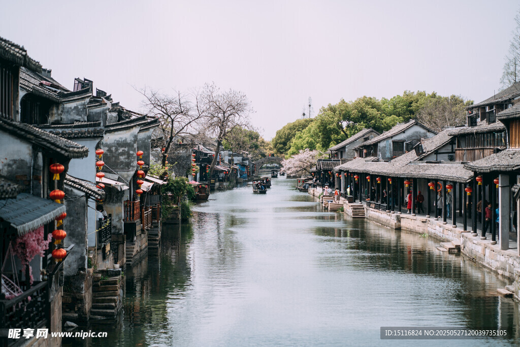 江南水鄉古巷河道美景