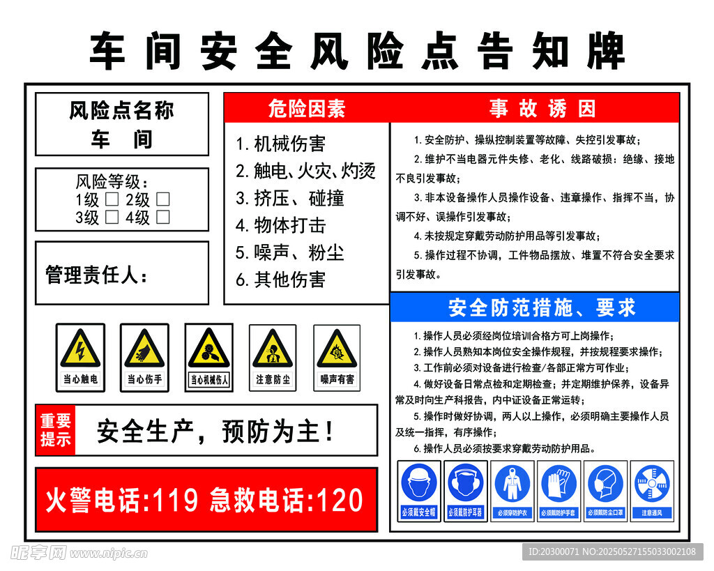車間安全風險點告知牌