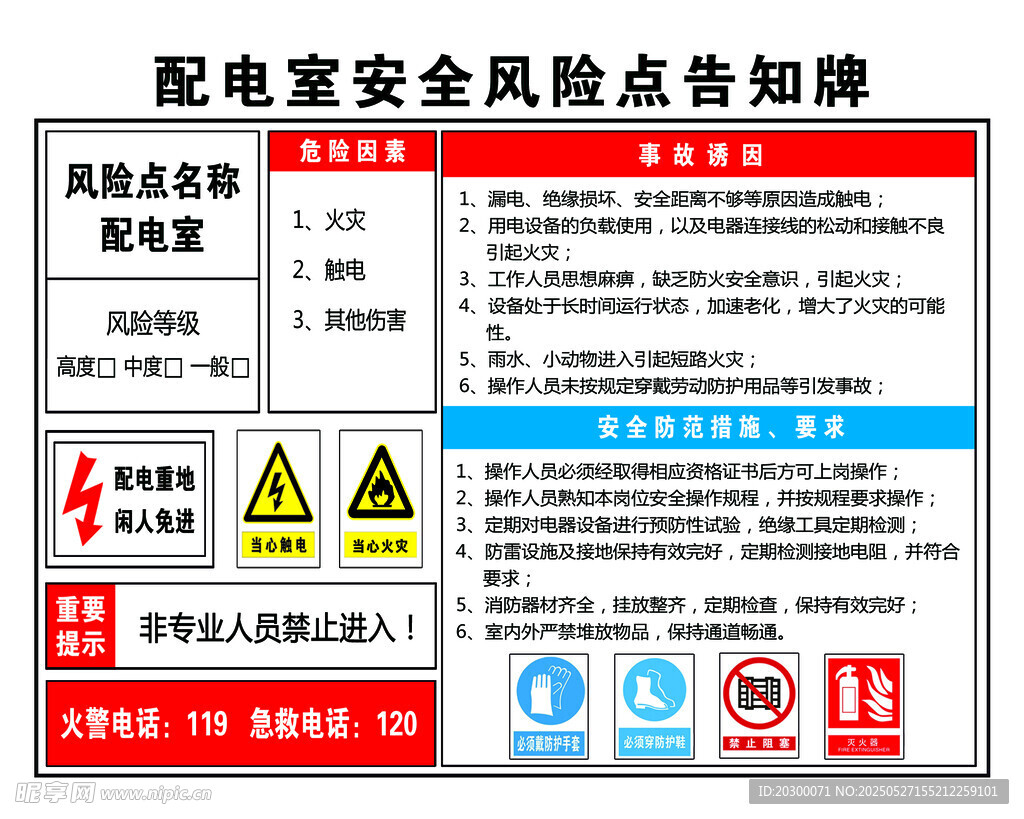 配電室安全風險告知警示牌