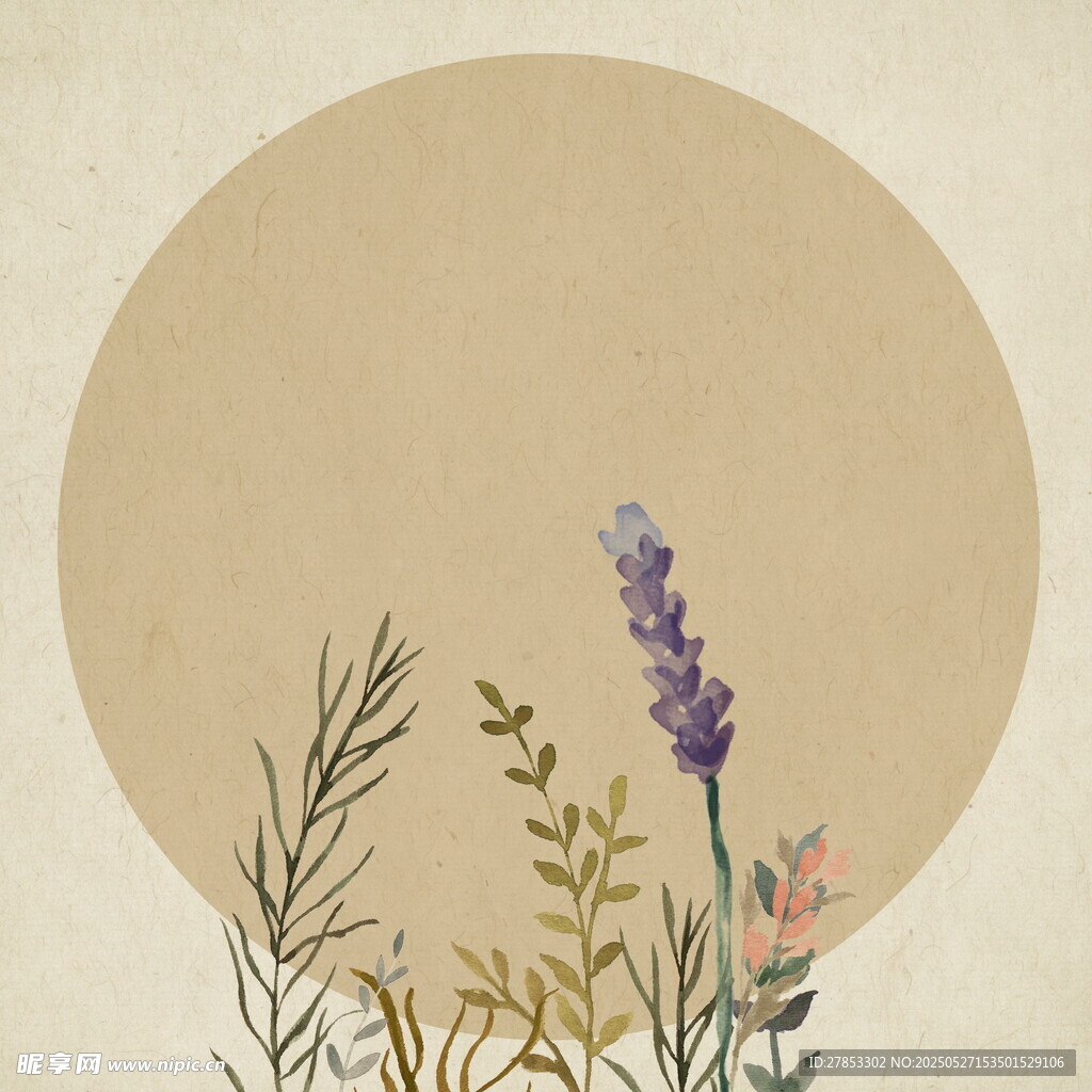 圓形背景中的清新花卉