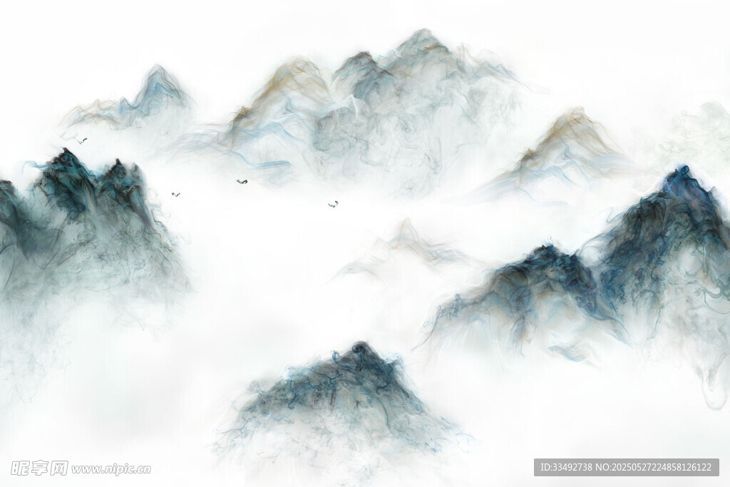 水墨云霧中的連綿群山