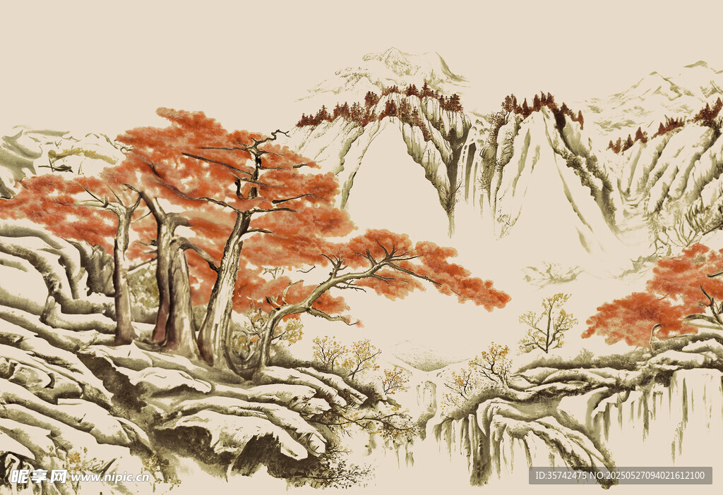 秋景山水國畫