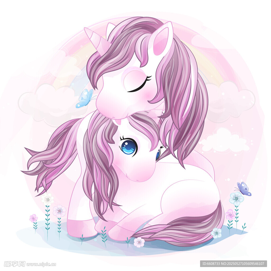 夢幻獨角獸女孩溫馨依偎
