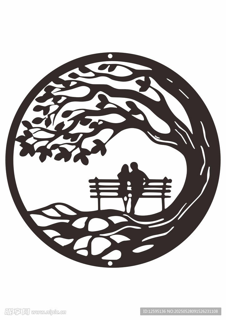 樹下約會情侶剪影圖案