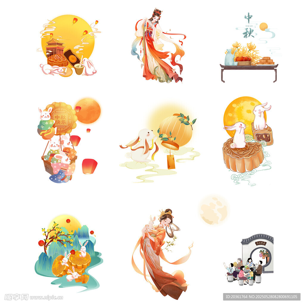 中秋古風元素插畫集合