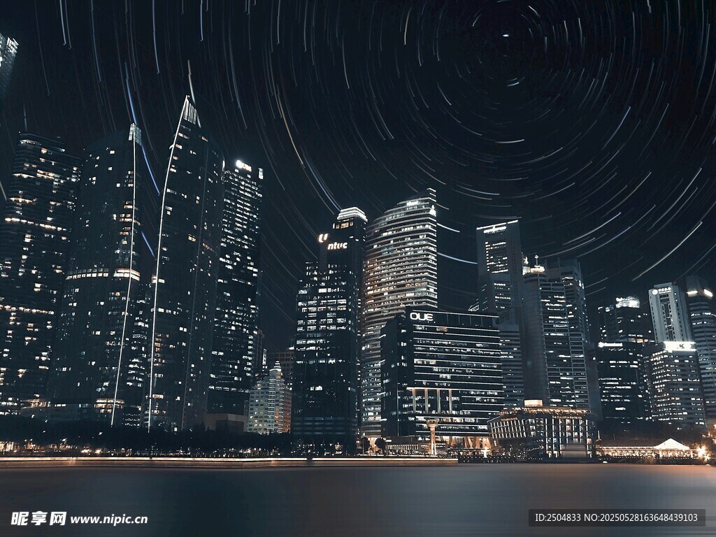城市夜空星軌璀璨夜景